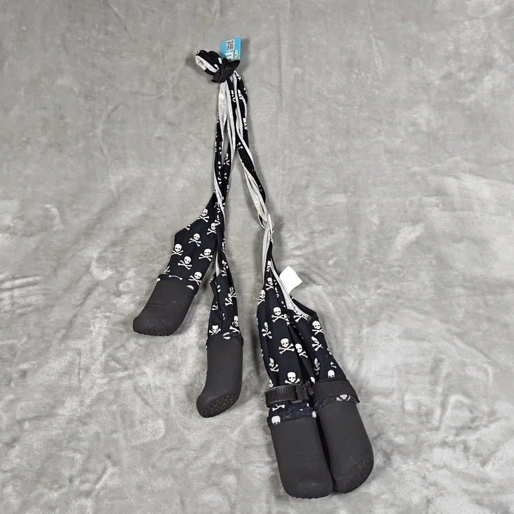 Walkee Paws Dog Suspender Boot Leggings Small Medium Skull Crossbone Bootie Punk